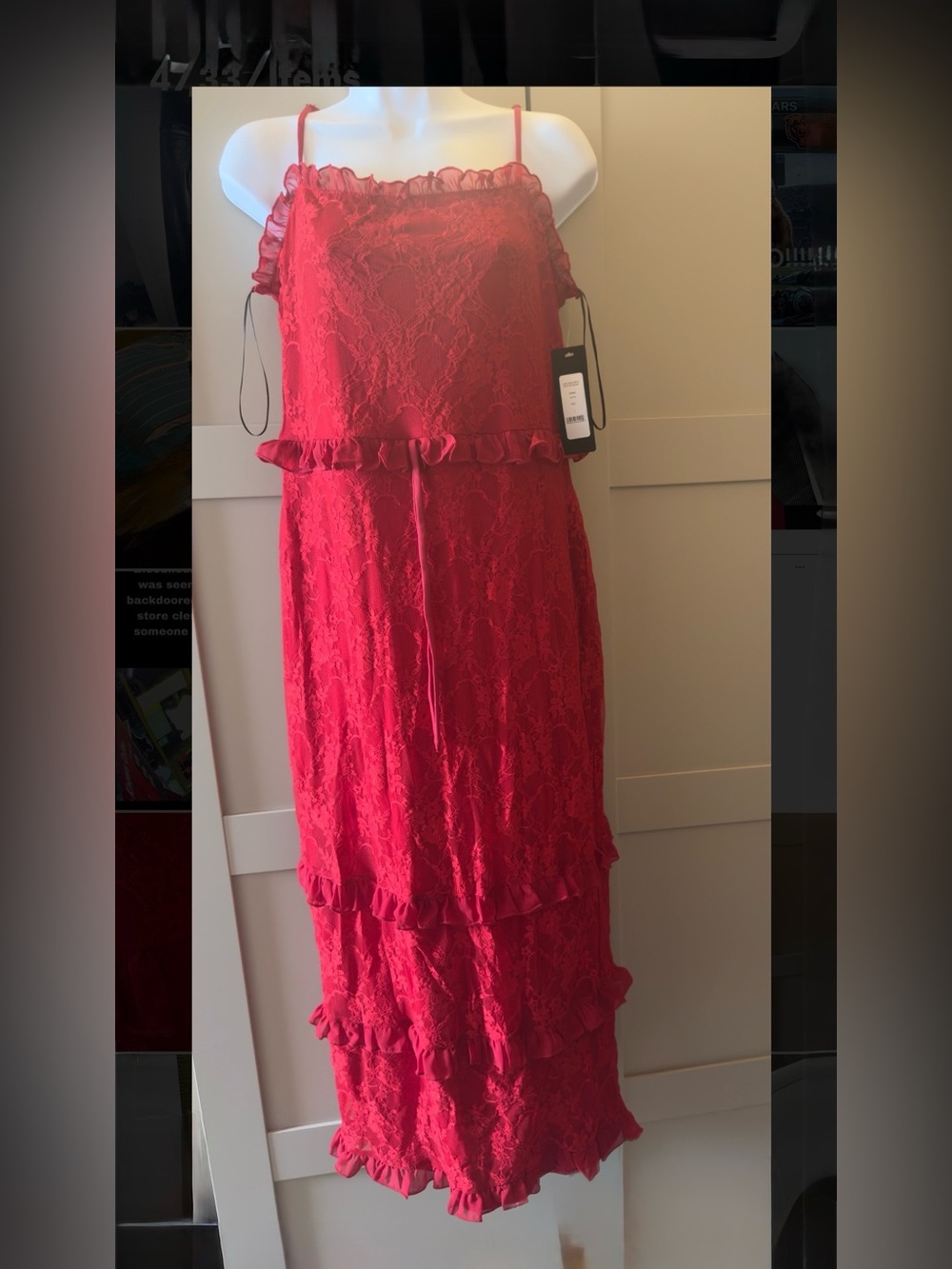bebe Red Lace Midi Dress with Ruffle Trim